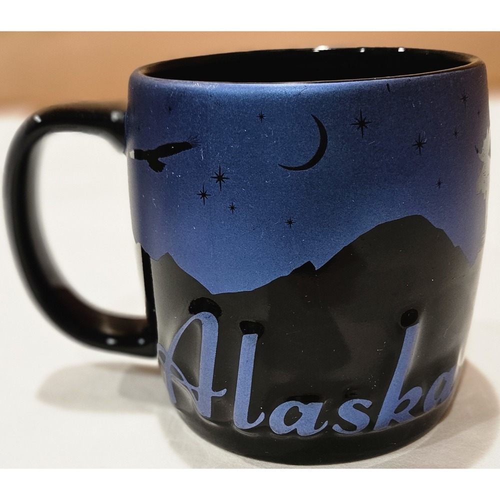 Americaware Alaska Wildlife Coffee Mug Moose Bear Eagle Night Sky 2014 Black...